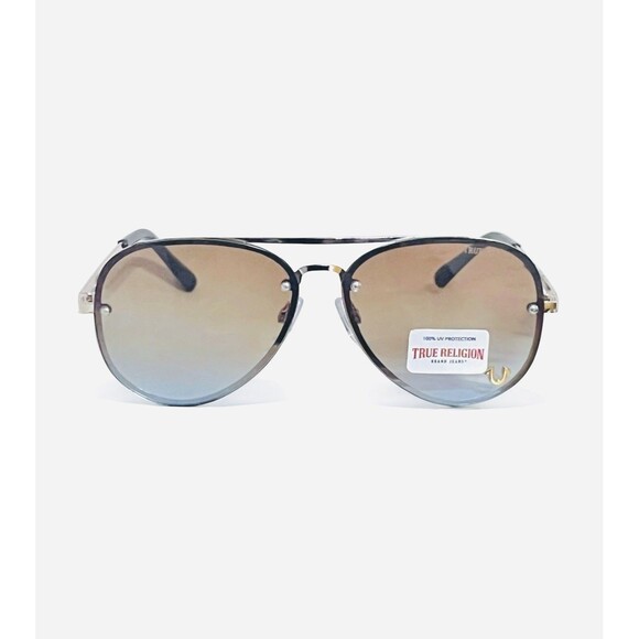 True Religion Aviator Sunglasses 2-Tone Blue/Amber Lens Gold Frame NEW main image 5